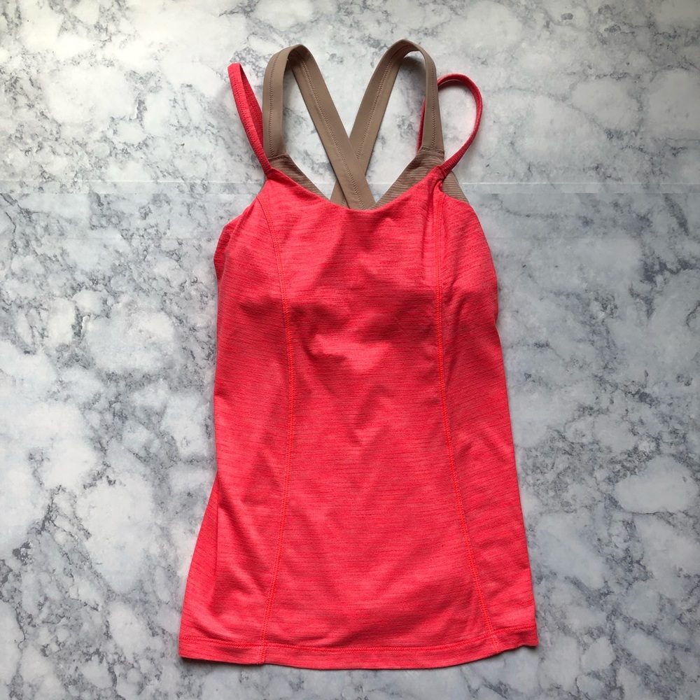 LULULEMON pink yoga run cross back tank top shirt